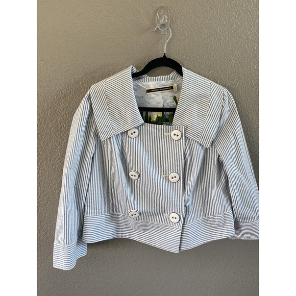 Daughters of the Liberation anthro striped Jacket Seersucker Crop buttons blue - Picture 5 of 11